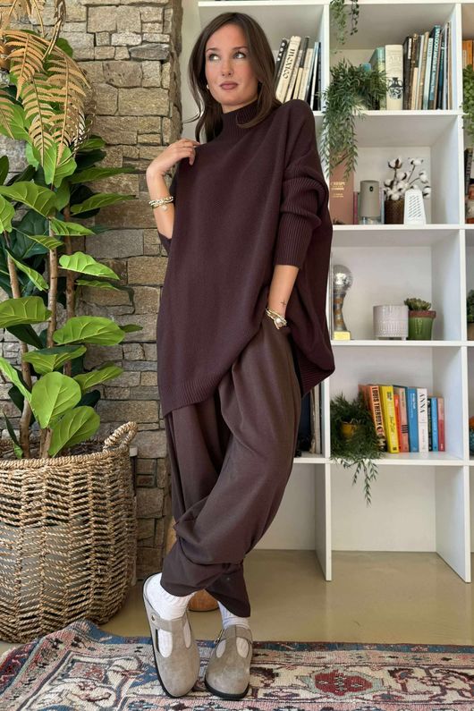 Charli Honeycomb Oversized Turtle Knit Chocolate